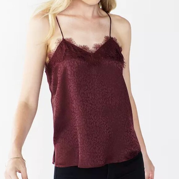 Nine West Burgundy Lace Trim Satin Camisole - Women's Small, Like New - Picture 1 of 8